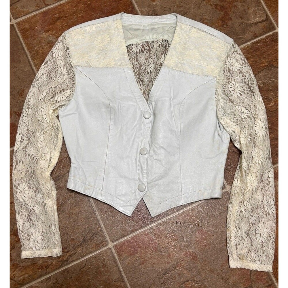 Vintage CHIA white leather lace 80's short crop jacket size Medium